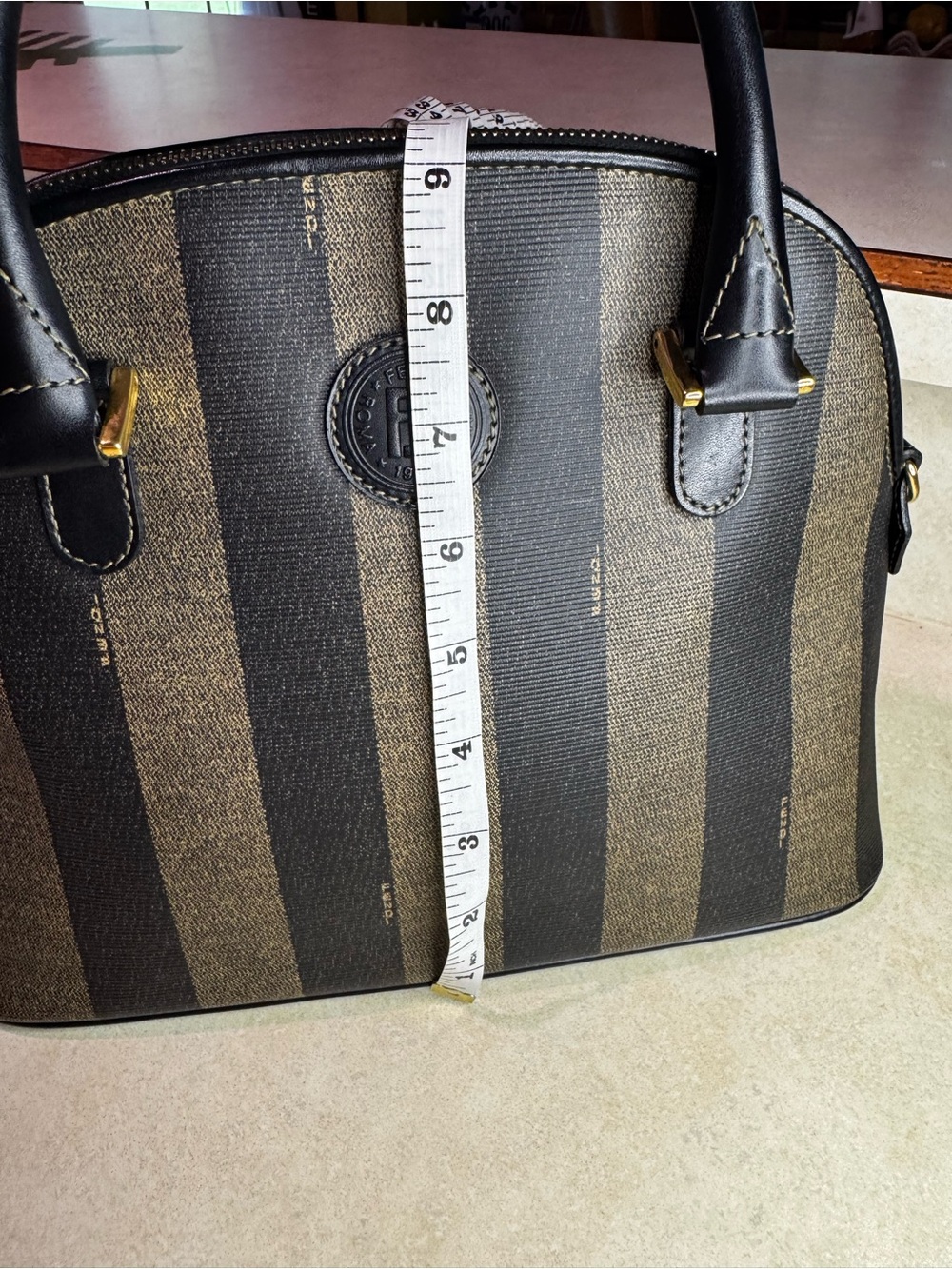 Authentic Vtg Fendi Pequin Brown Black Bold Striped Dome Satchel Pre-owned - Picture 8 of 12